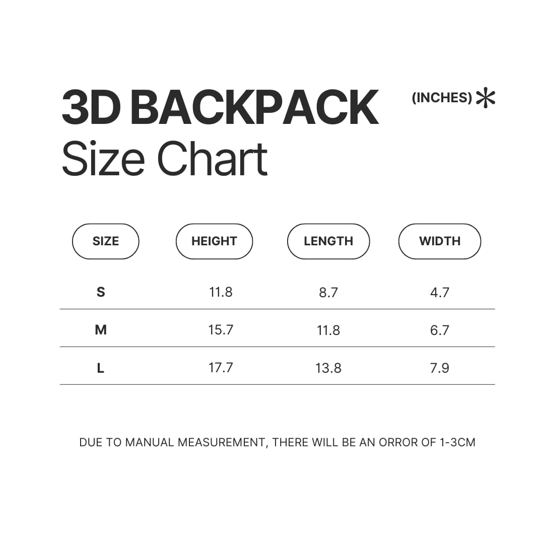 3D Backpack Size Chart - Rocko's Modern Life Store