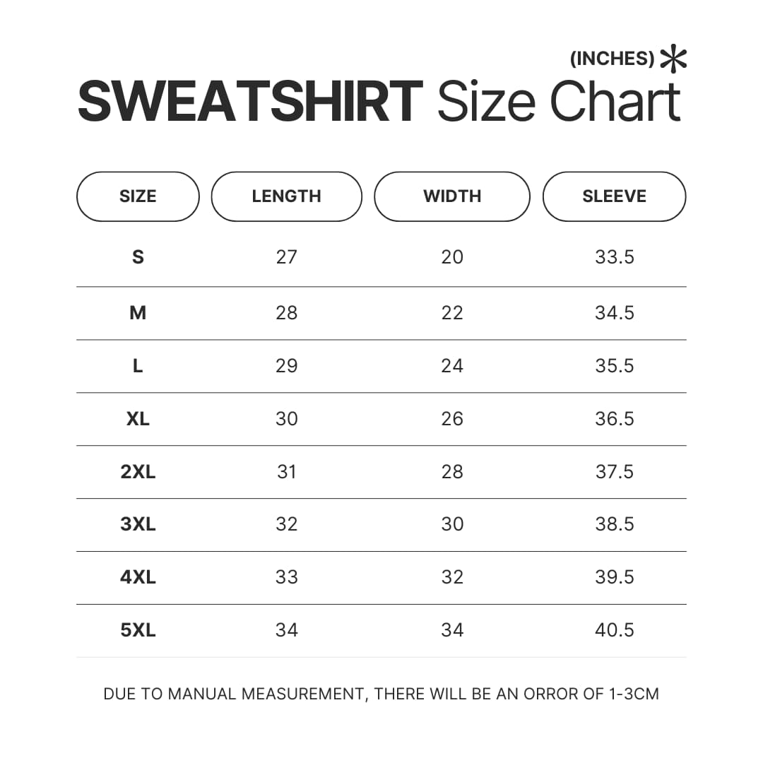 Sweatshirt Size Chart - Rocko's Modern Life Store